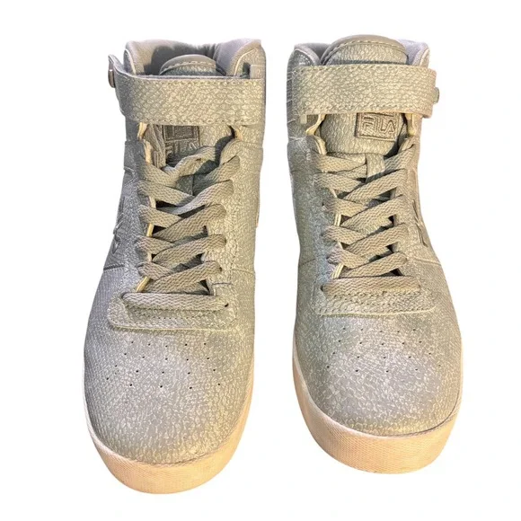 Fila Vulc 13‎ Womens High Top Sneakers Light Gray/Blue Snakeskin Texture 8.5