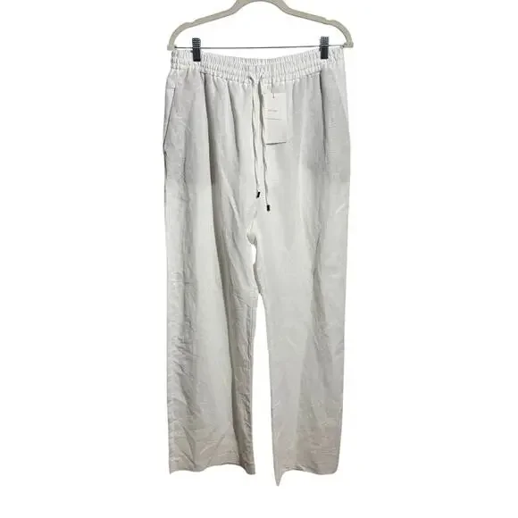 Zara Linen Wide Leg Pull On Pant Women XL White Coastal Beach Minimal Vacation