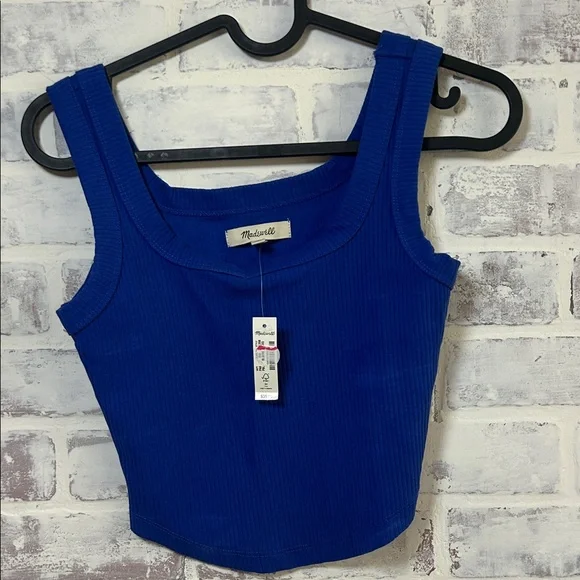 MADEWELL The Tailored Crop Tank Top Women’s XXS Ribbed Blue NEW Wide Strap NL398