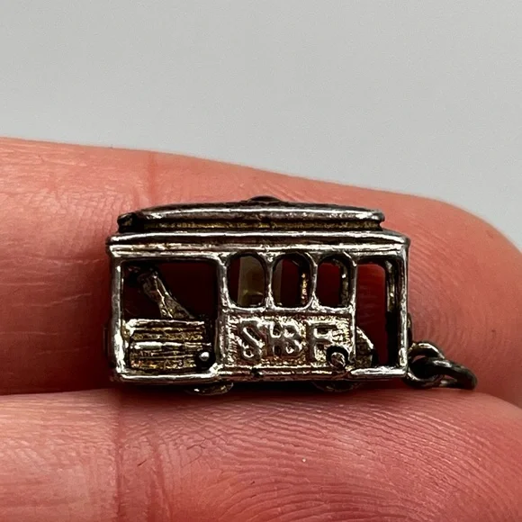 Rare Vintage trolley car Sterling silver charm pendant