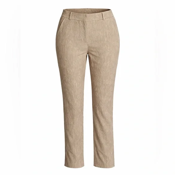 ZARA Textured Taupe Ankle Pants Women’s L‎ Crinkle Fabric Modern Spring