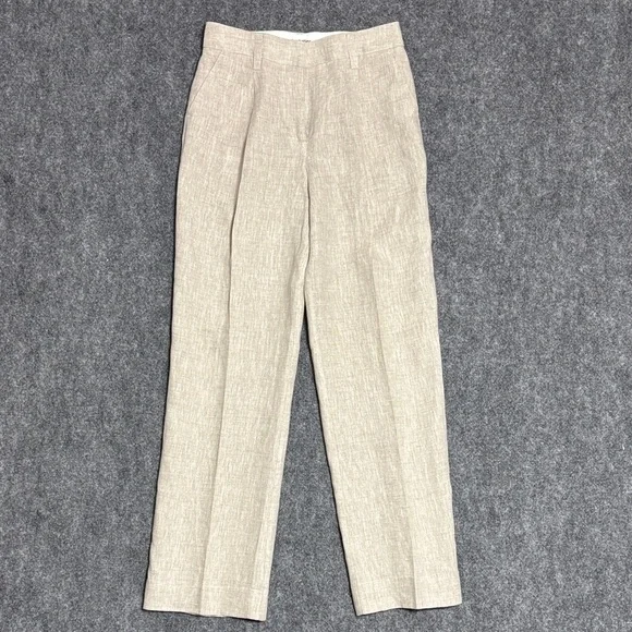Reformation Linen Blend Trousers Cream Beige Tailored Straight Leg 2