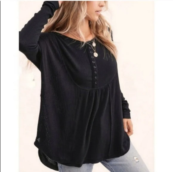 Black Bohemian Long Sleeve Thermal Top