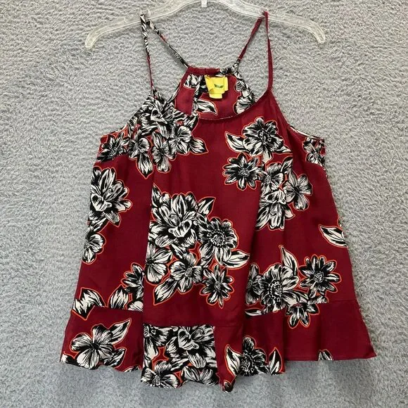 Maeve Shirt Womens 4 Burgundy Red Zabella Ruffle Floral Silk Tank Top Sleeveless