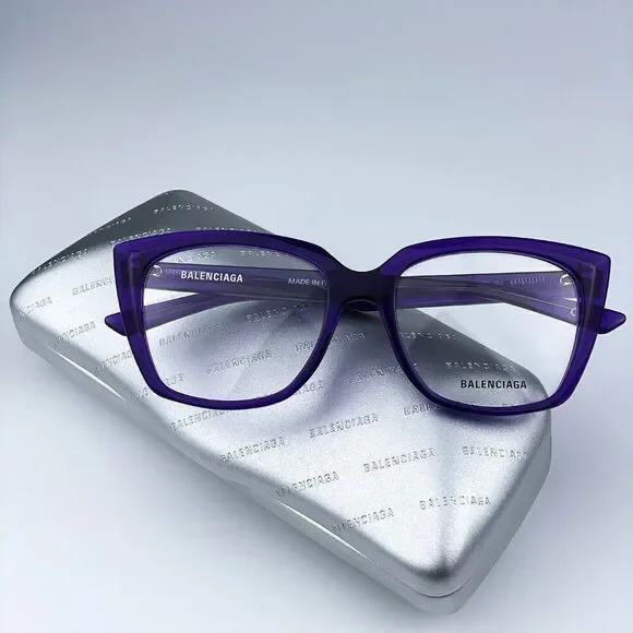 SALE! NEW Balenciaga BB0062O 003 Violet Logo Square Women Eyeglasses