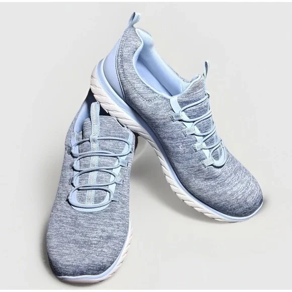 Athletic Works Womens Light Blue Space Dye Knit Slip On Bungee Sneakers 9W