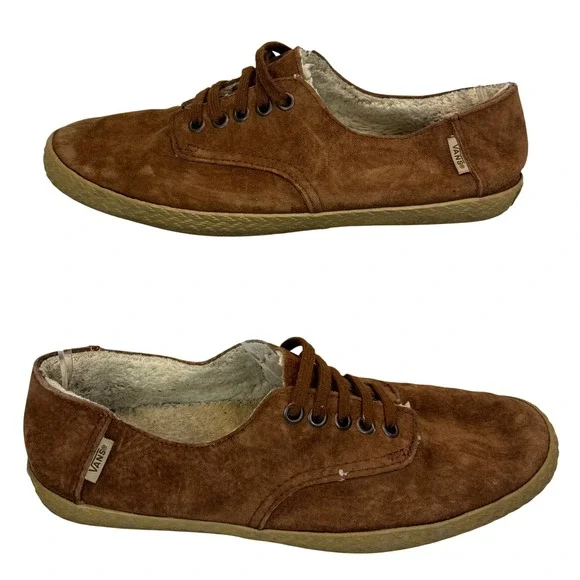 Vans Women's 8.5 Suede Fleece Lined Sneakers‎ Brown Cozy Retro Low Top Shoes