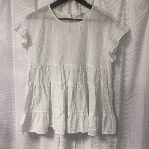 Jodifl White Peasant Swiss Dot Ruffle Tiered Blouse Womens S Boho‎ Comfy Easter