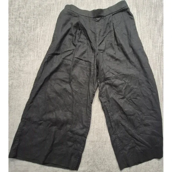 NWT Banana Republic women's black linen blend cropped wide leg pants M boho