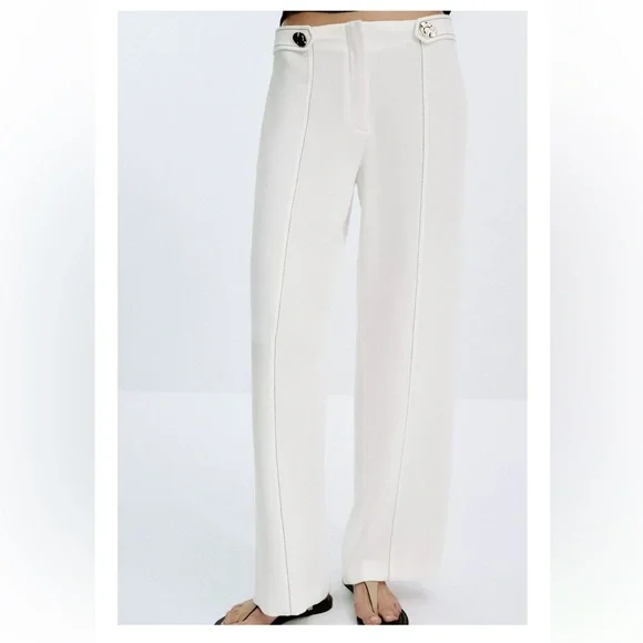 Zara NWT white pants with gold button appliqué detail