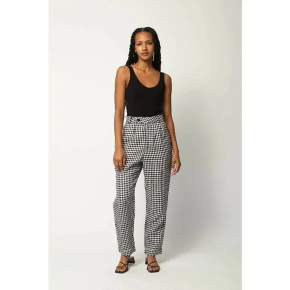 Reformation Women’s Classic Plaid Linen High Waisted‎ Trousers Sz 0