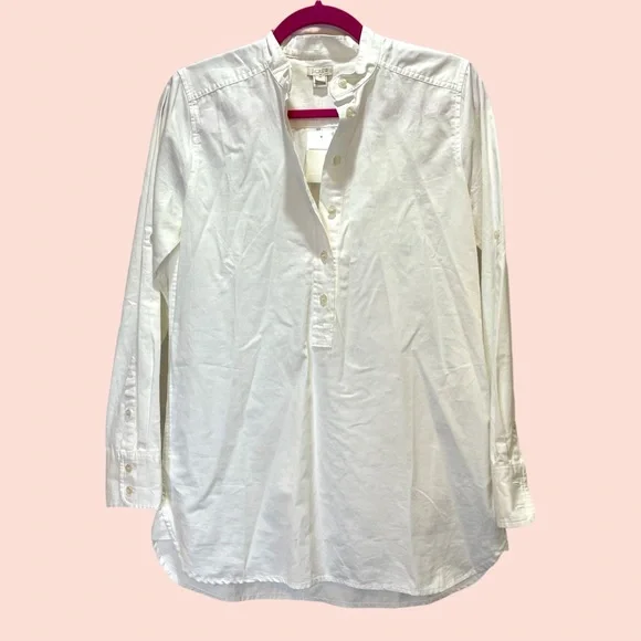 NWT J. Crew White Half-Button Popover with Side Pockets