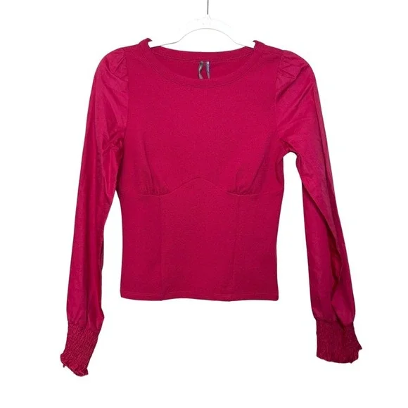 Anthropologie Long Sleeve‎ Fitted Top Blouse Wine/Bord XXS Cotton Blend NWT