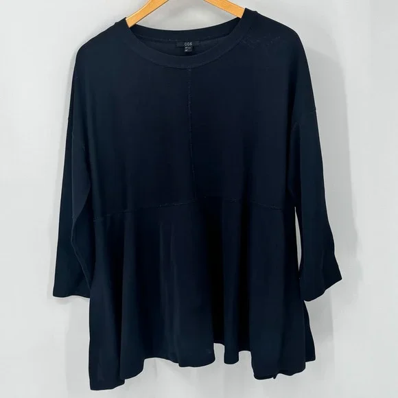 COS Black‎ Long Sleeve Oversized Peplum Tunic Knit Top Women's Small