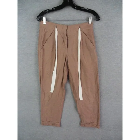 Aritzia Wilfred Womens Pants 00 XS Brown Linen Blend Capri Drawstring‎ Casual