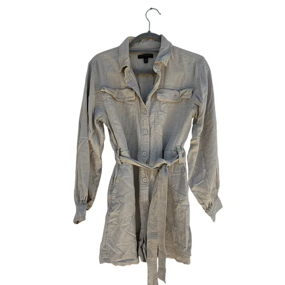 Banana Republic Linen‎ Blend Romper, Button Front Tie Waist, Long Sleeve, Sz XS
