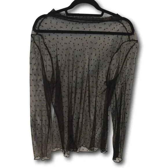 Womens Sheer Black Polka Dot Blouse XL
