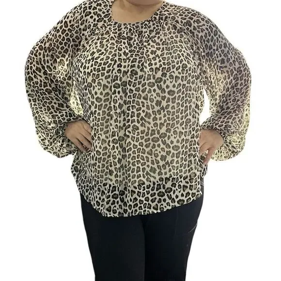 Maeve Leopard Print Pheasant Blouse Size 1X