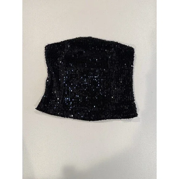 Renvy Sequin Tube Top Womens Small Black Y2K Lined Stretch Whimsigoth Festival