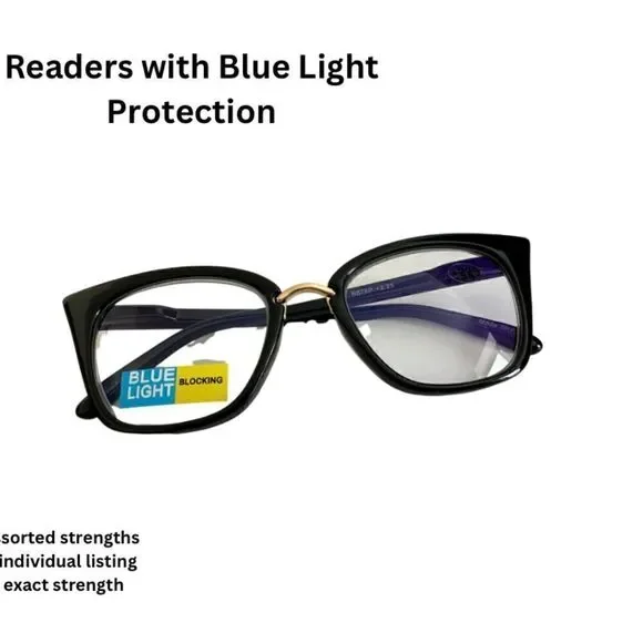 💼 Readers with Blue Light Protect. Black Plastic Frames Contemporary Cat Eye
