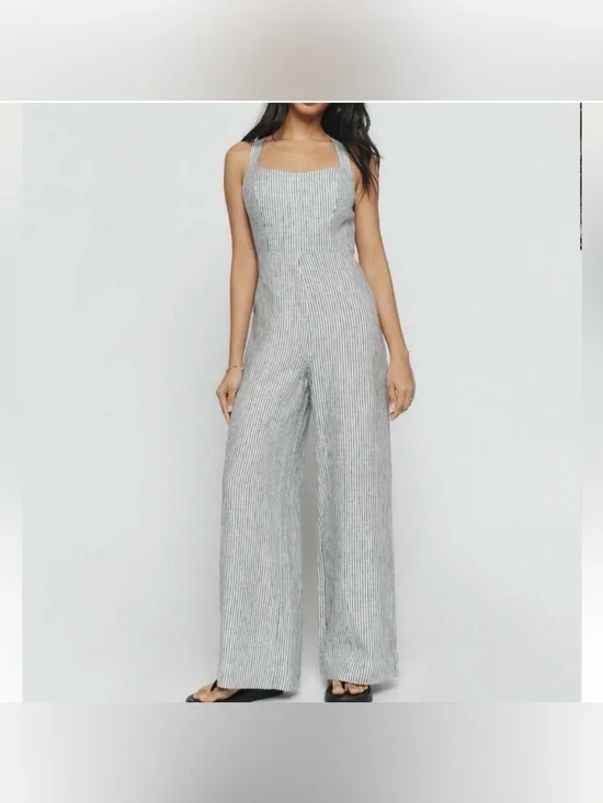 Reformation Autumn Linen Jumpsuit In Vineyard Stripes Size 0