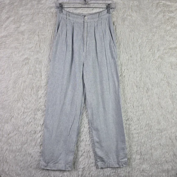 Reformation‎ Womens Sz 0 Pinstripe 100% Linen Wide Leg Pants Resort Beachy Pleat