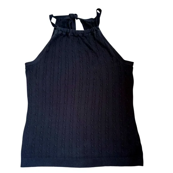 Y2K Old‎ Navy Womens Black Cable Knit Halter Sweater Tank Sleeveless Large VTG