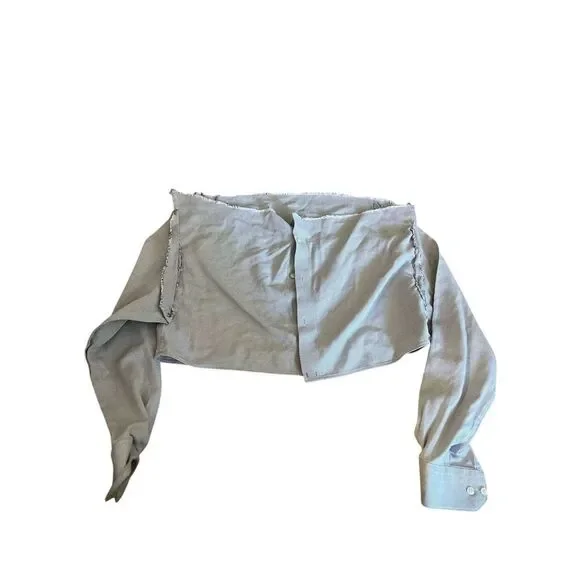 Handmade Cropped‎ Button-Up Top Upcycled Long Sleeve Shirt Unique Design