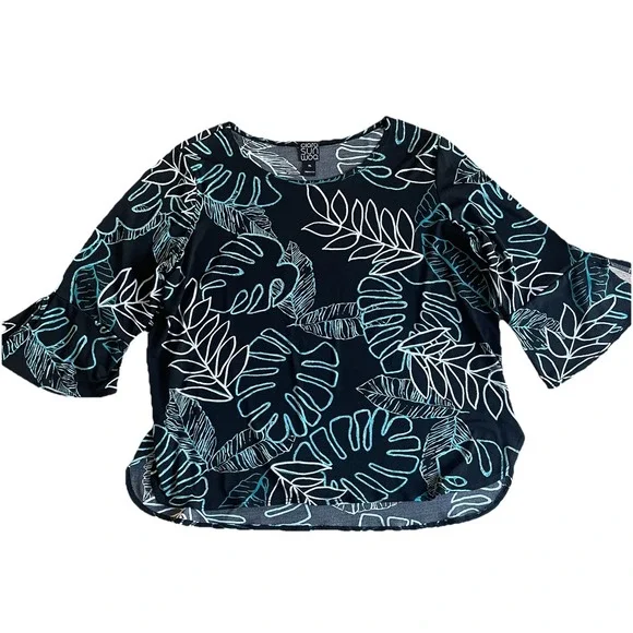 Clara Sun Woo Tunic Top Womens Medium Shirt Floral Boxy Artisan Smooth Leaf