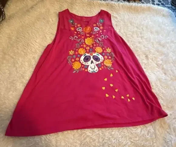 Disney Sugar Skull Floral Tank Top Pink Size 2X