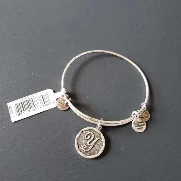 NWT Alex and Ani Y Initial Letter Silver Charm Bracelet Bangle 741