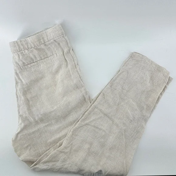 H&M Linen Relaxed Tapered Pants Women 32R Beige Drawstring High Rise Cropped‎