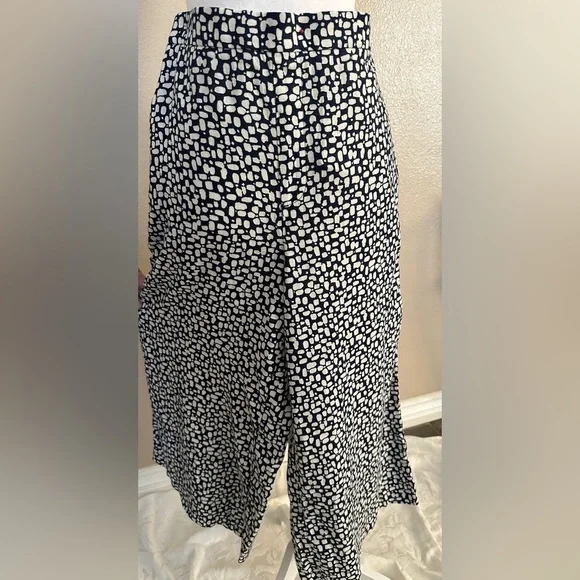 Banana Republic Navy and White Cropped Linen Blend Wide Leg Pants NWT