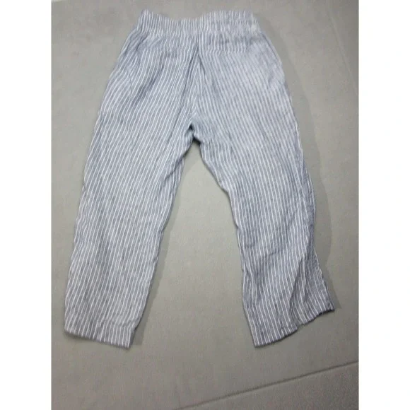 Quince Linen Pants Womens Medium Blue White Stripe Chambray Drawstring Wide Leg