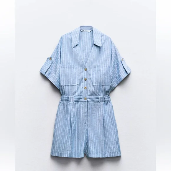 Striped linen blend short Women's Jumpsuit