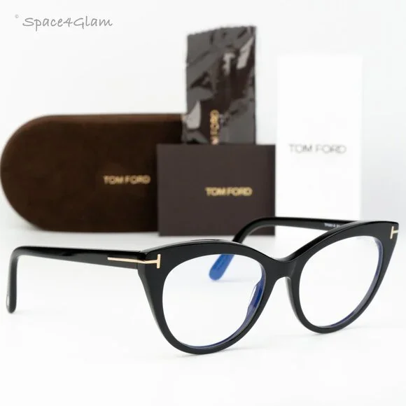 Tom Ford Women Eyeglasses Black Blue Block Cat Eye FT6091-B 001 NEW AUTHENTIC