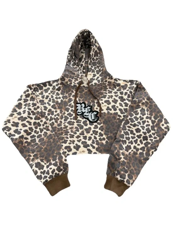 Civil Regime Leopard Print Cropped Hoodie with RFC Patch