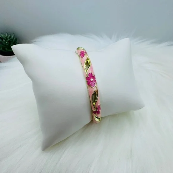 Pink Floral Theme Enamel Hollow Out Cloisonne Bangle