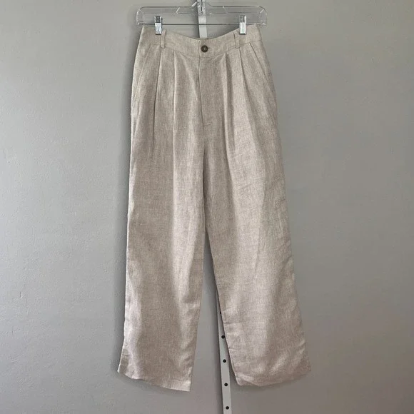 Reformation 100% Linen Trouser Pant Wide-Leg‎ Beige Size 2 Minimalist Boho Chic