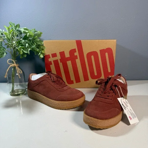 Fitflop Rally Tumbled Nubuck Crepe Sneakers Clay Brown Size 5