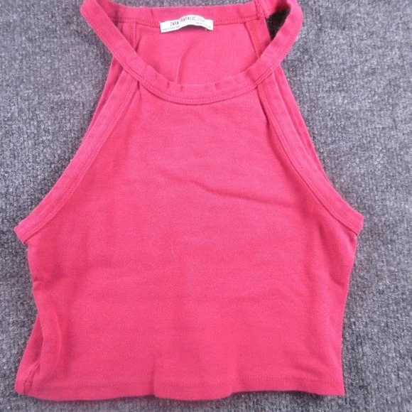 Zara Trafaluc Tank Top Juniors Small Pink Halter Neck Cropped Jersey‎ Stretch