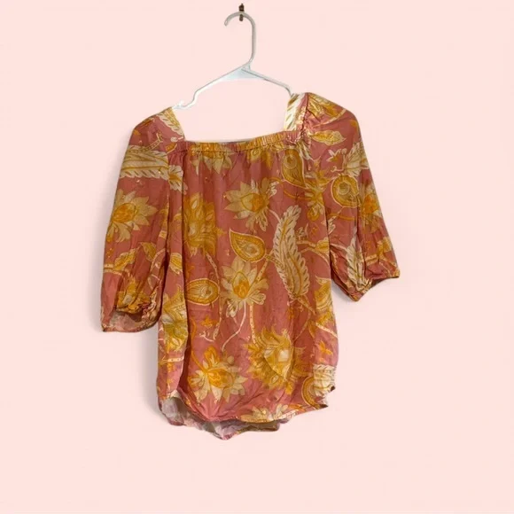 Harvé Benard Boho Floral Paisley Puff Sleeve Blouse Medium