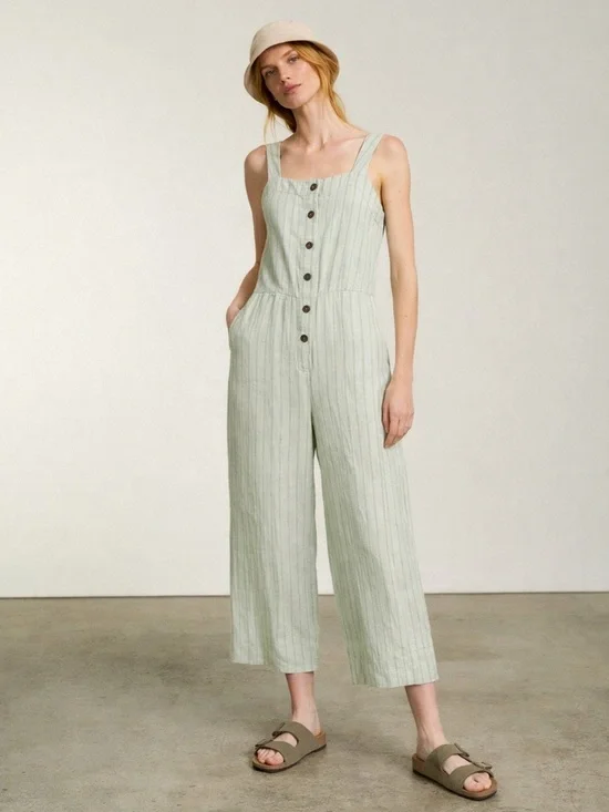 Everlane Linen Picnic Jumpsuit Seafoam Green Wide Leg Minimalist Coastal Sz 2
