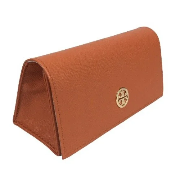 TORY BURCH Eyeglass Case Glasses Sunglasses Orange Gold Logo Holder FALL COLOR