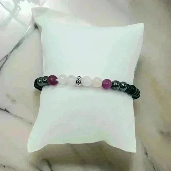 Black, Violet & Pink 6mm Stones beaded Bracelet