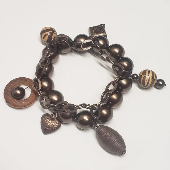 Unique Chocolate Brown & Chain Charm Bracelet Stretch Bracelet