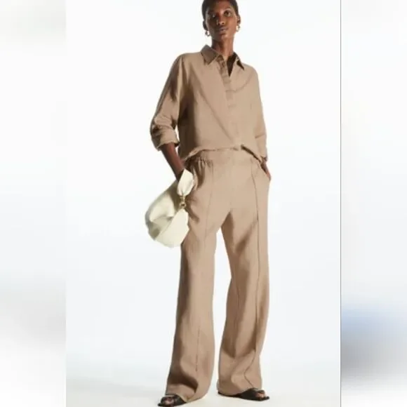 COS Straight Leg Linen Pants Beige Tan Size Eur 40