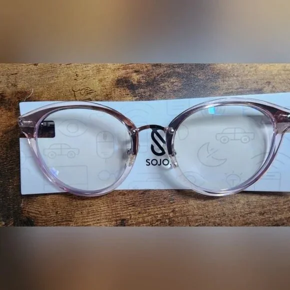 Sojos Anti Blue Light Glasses Light Pink Round Frame Carry Case & More NIB NWT
