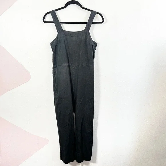 Everlane Linen Jumpsuit Womens 0 Petite Pockets Black Summer Vacation Beach