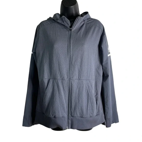 Adidas Womens Sz Medium Gray Mesh Body Full Zip Hooded Squad‎ Jacket Performance